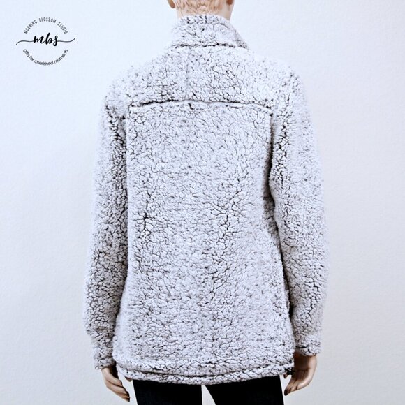 Cabin Fever by Ramatex Full Zip Fleece Sherpa Pockets Jacket Gray White Women S - Picture 6 of 11